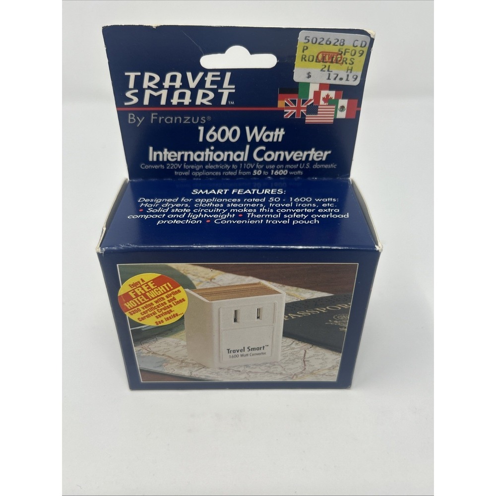 NIB Travel Smart By Franzus 1600 Watt International Converter 220V To 110V